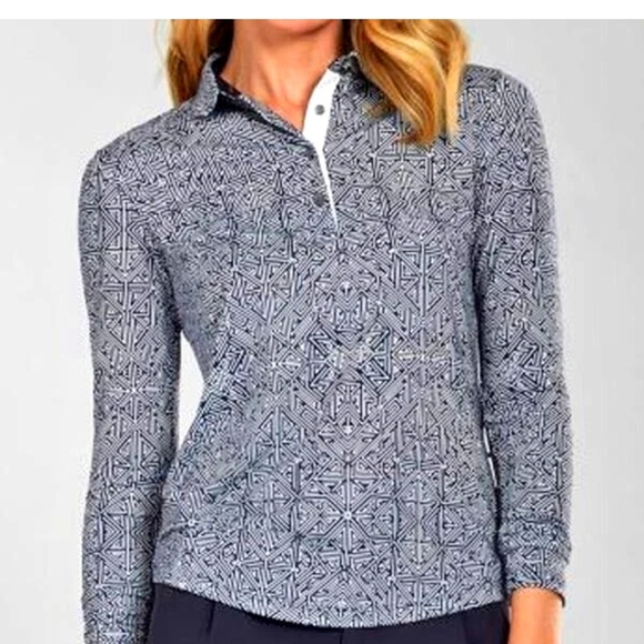 Greyson Womens Labyrinth Scarlett Long Sleeve Polo Canal Small Golf Athletic - Picture 1 of 11